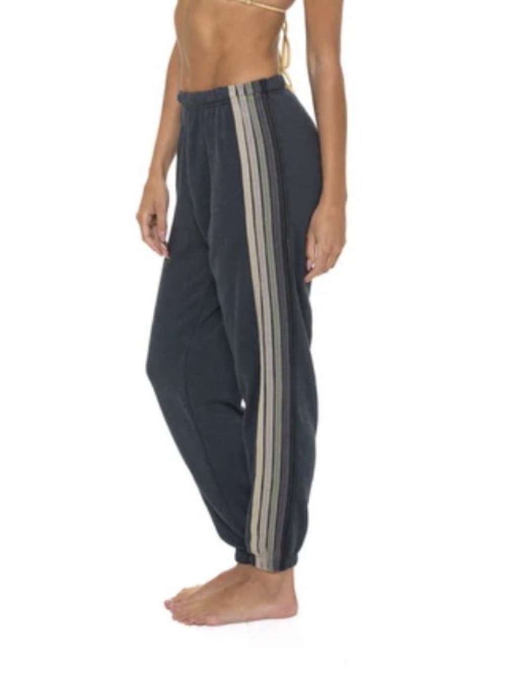 Aviator Nation XS 5 Stripe Sweatpants Charcoal Grey